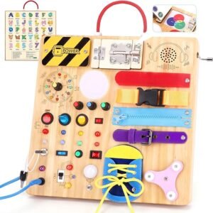 23-in-1 Montessori Busy Board with LED Lights - Ages 1-3 - Image 1
