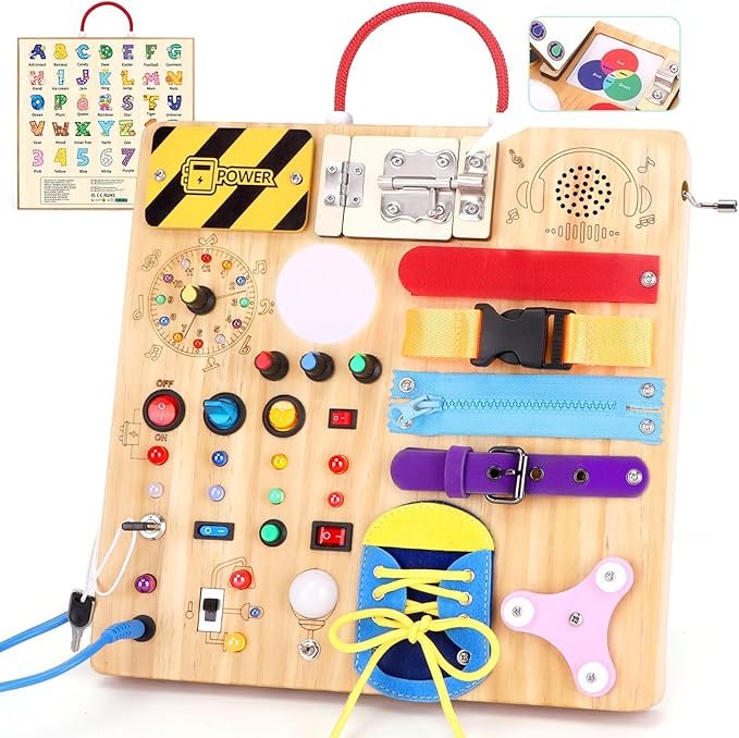 23-in-1 Wooden Montessori LED Busy Board format shown in a clear front or three-quarter product view.