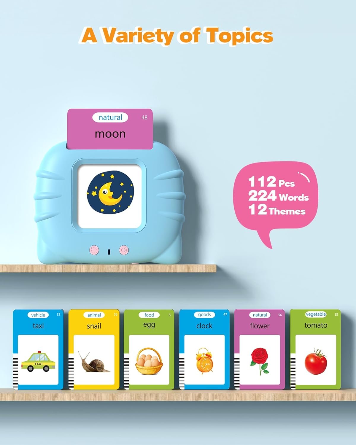 Airbition Talking Flash Cards educational Montessori toy with 224 interactive words for toddlers aged 1 to 4 years.