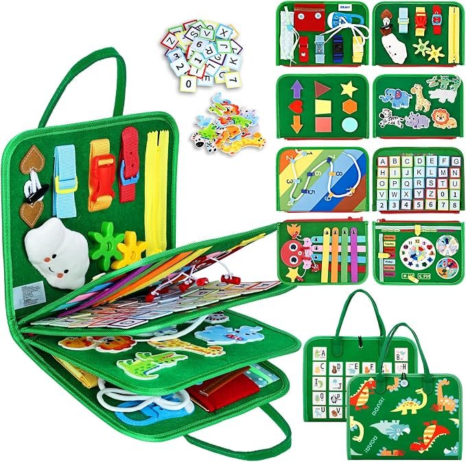 Esjay Montessori Busy Board – Sensory Learning & Travel Toy for Kids, Green