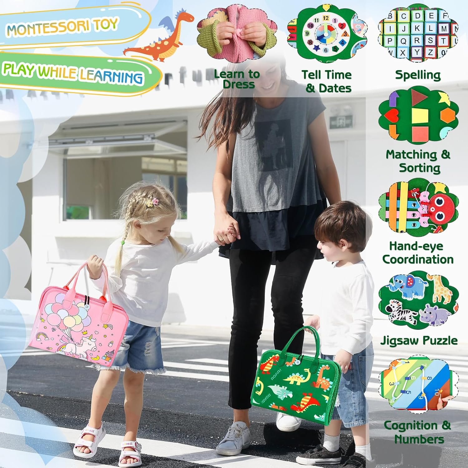 Esjay Montessori Busy Board – Sensory Learning & Travel Toy for Kids, Green - Image 6