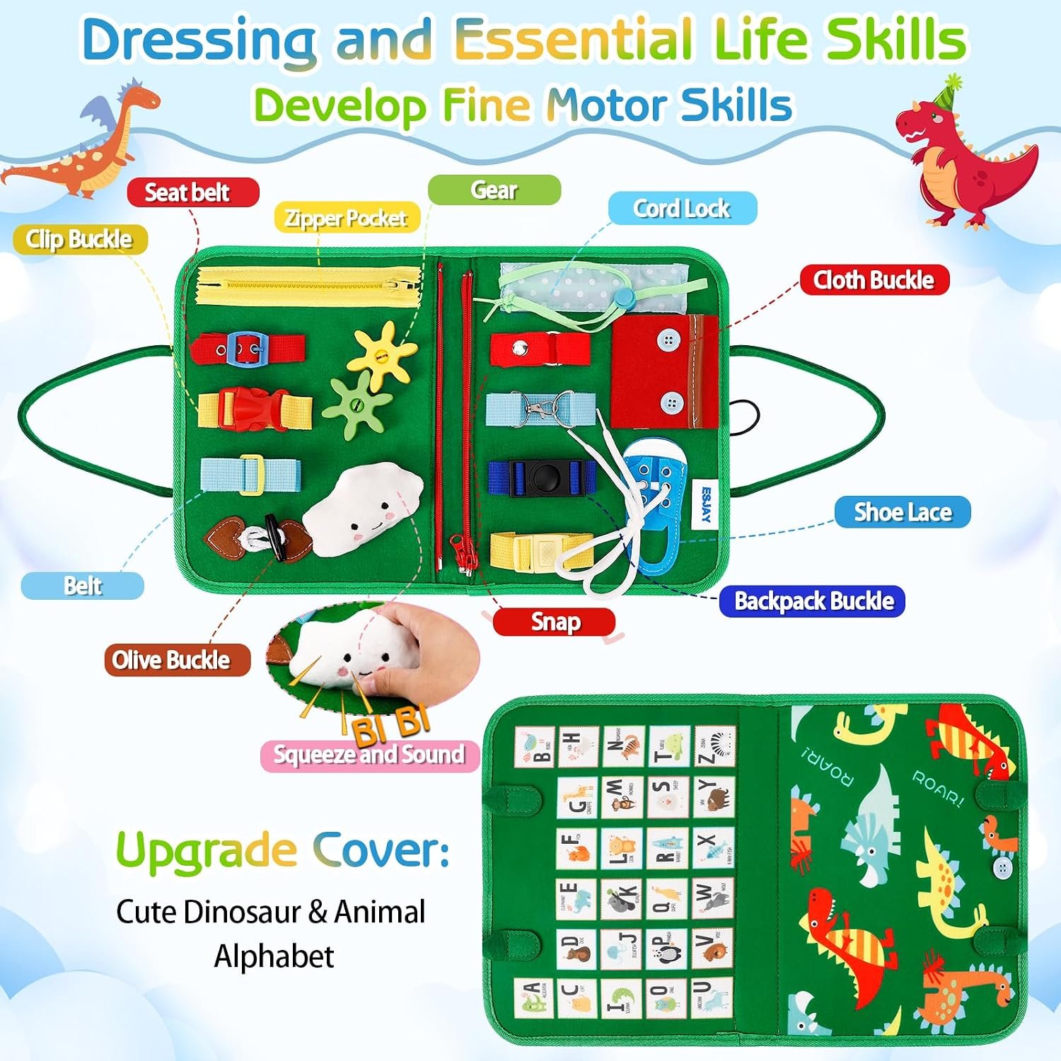Esjay Montessori Busy Board – Sensory Learning & Travel Toy for Kids, Green - Image 3