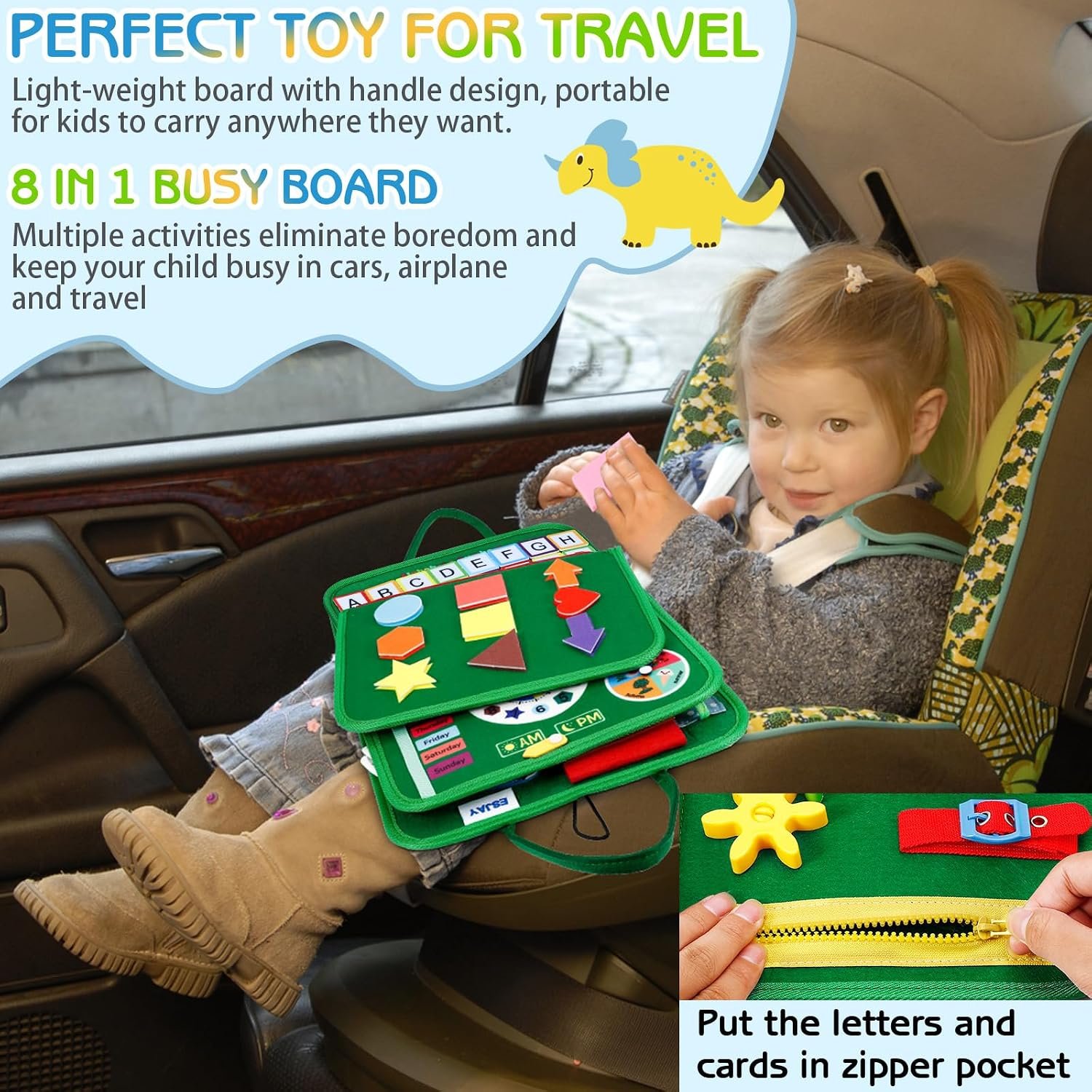 Esjay Montessori Busy Board – Sensory Learning & Travel Toy for Kids, Green - Image 5
