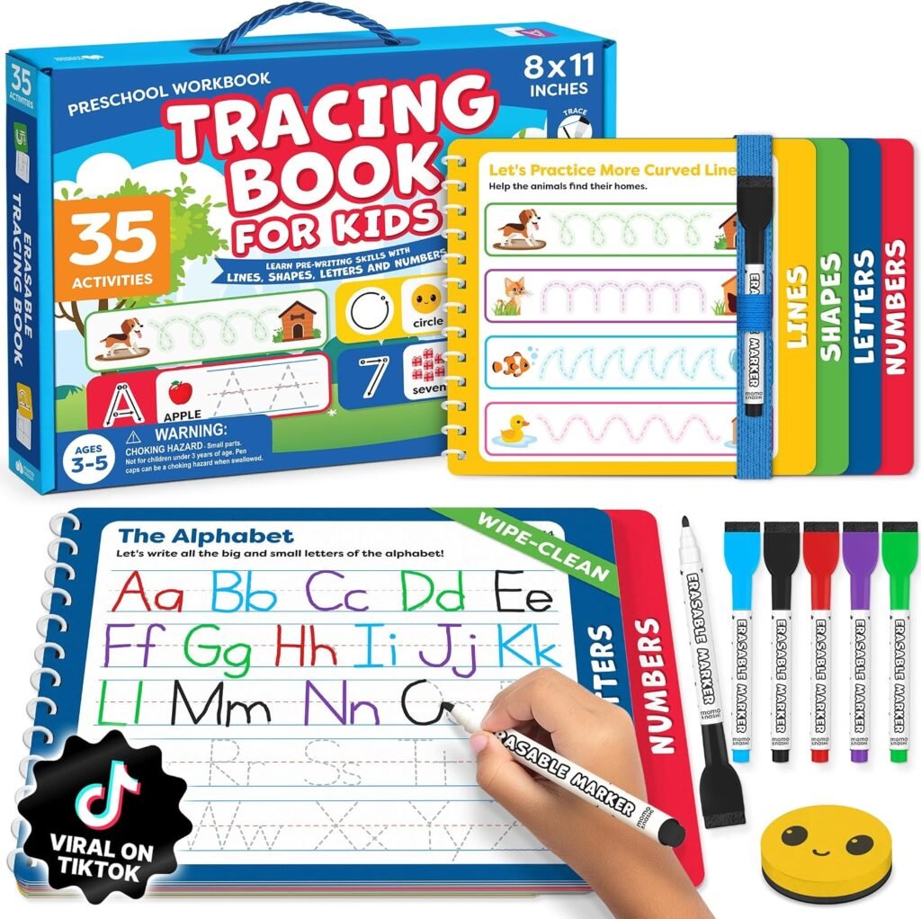 Momo & Nashi Tracing Book for Kids Ages 3-5 — Reusable Preschool Learning Activities shown in the primary product image.