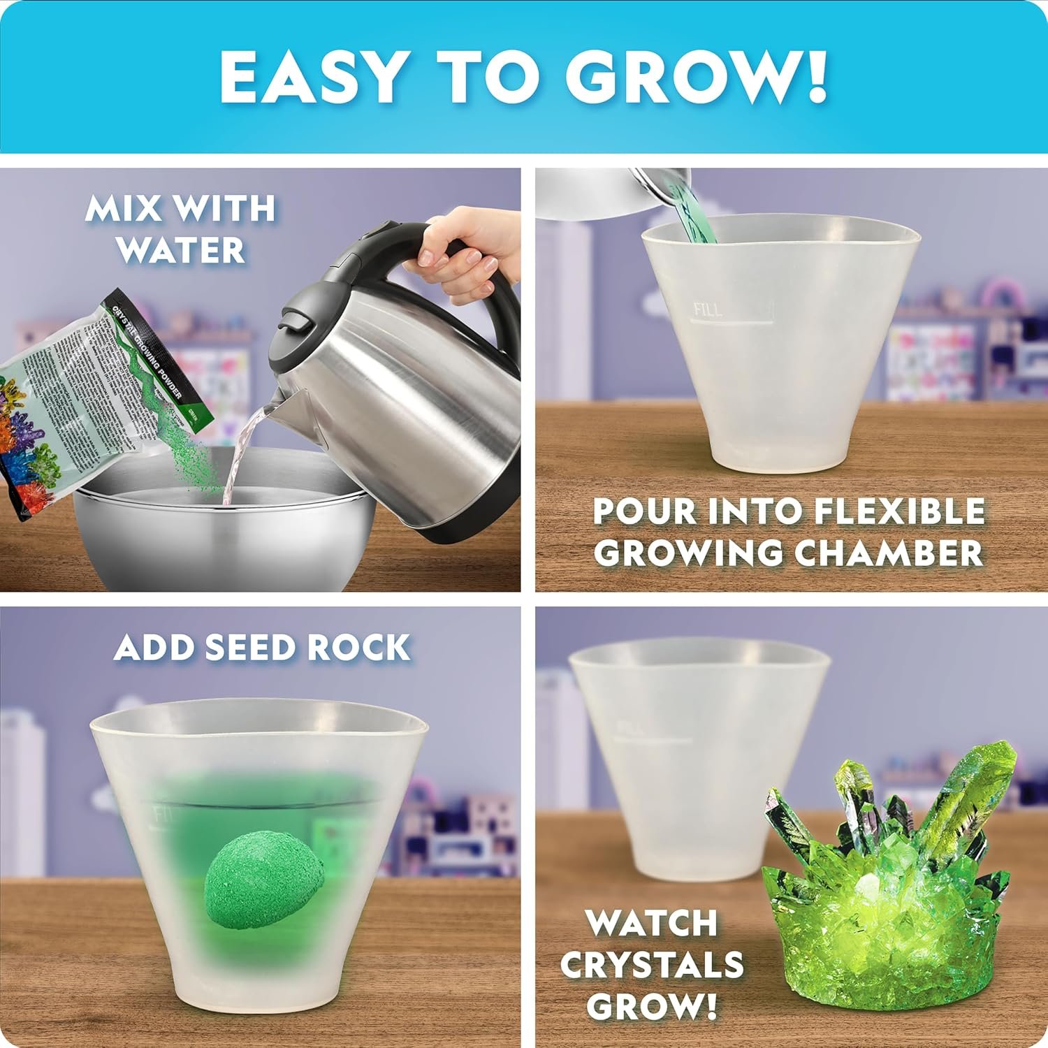 National Geographic Mega Crystal Growing Kit with 8 Crystals Ages 8-12 - Image 3